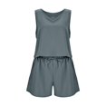 thumbnail image 3 of JULMCOMO Linen Sets for Women 2 Piece Crew Neck Baggy Summer Tank Tops Drawstring Wide Leg Casual Summer Short Sets with Pockets Dark Gray M, 3 of 4
