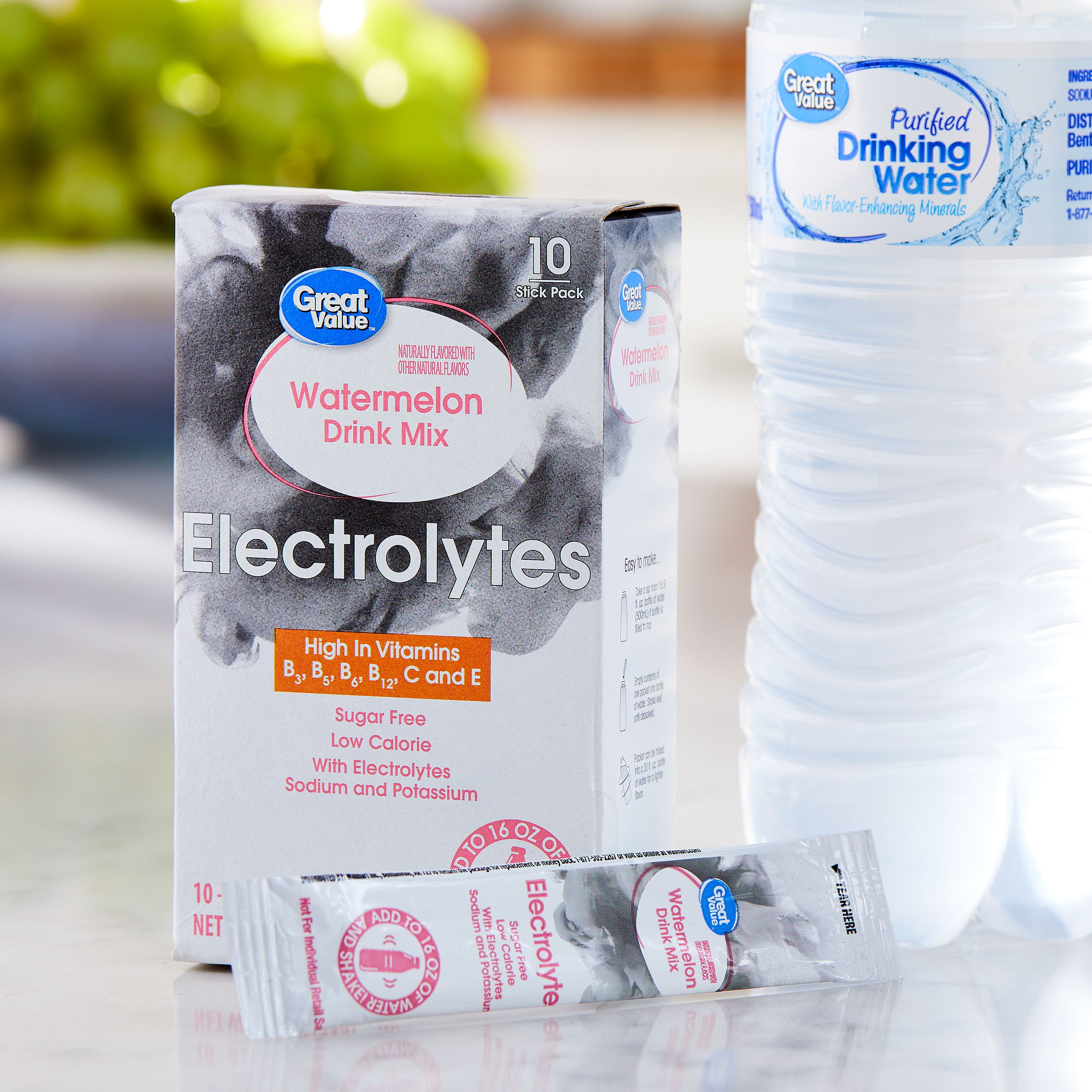 Great Value Sugar Free Watermelon Electrolytes Powdered Drink Mix, 0.8 oz, 10 Packets 0.85 oz