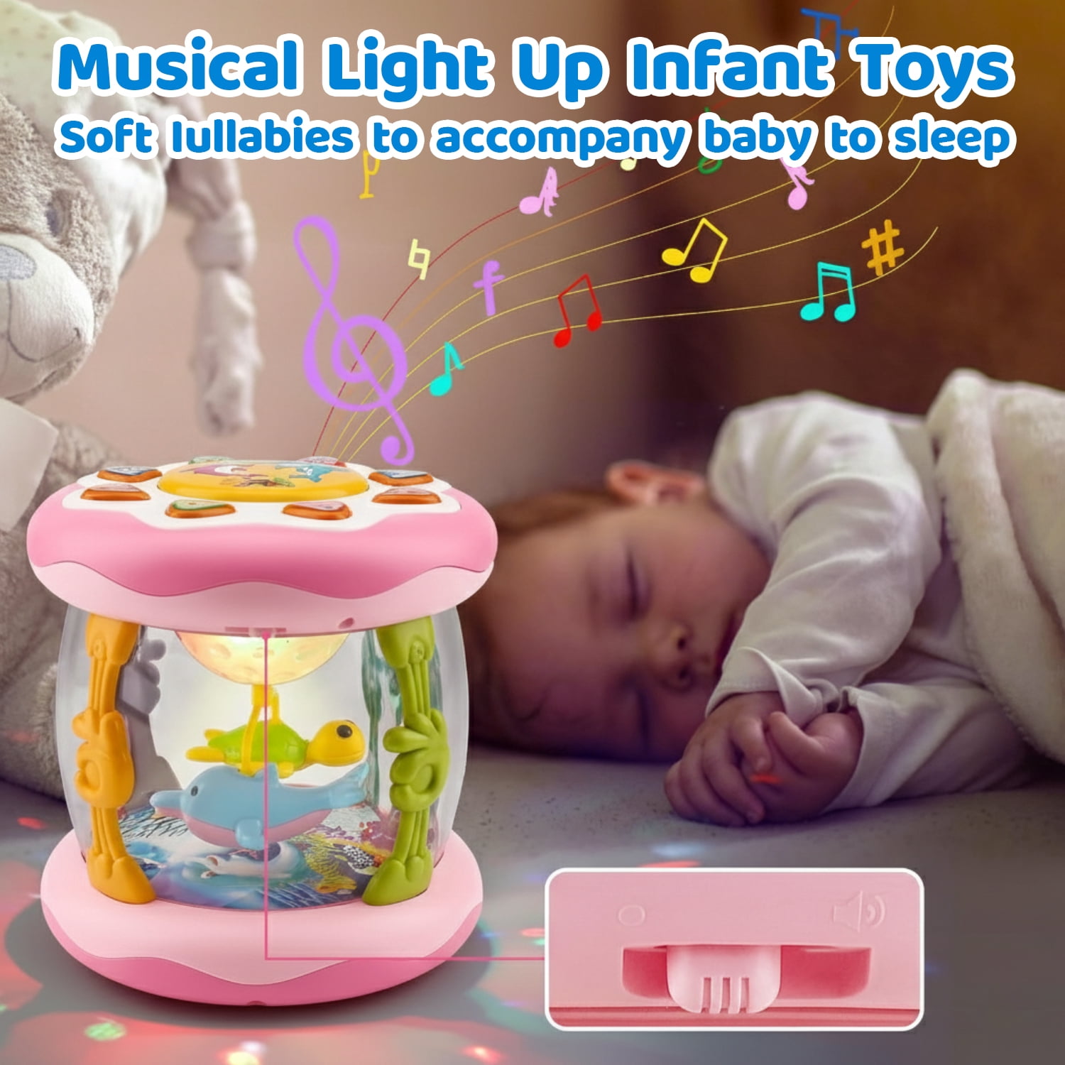 LieGorJi Babies Ocean Rotating Musical Toys, Infant Crawling Tummy Time Toys, Learning Musical Toy, Birthday Gifts for 1-3 3-5 5-8 Year Old (pink)