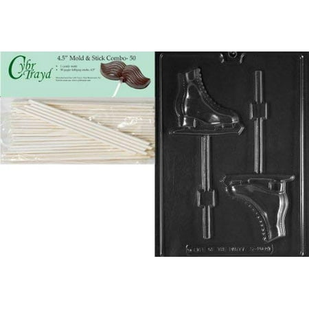 Skate Chocolate Molds Cybrtrayd 45St50-S108 Ice Skate Lolly Sports Chocolate Candy Mold with 50 Cybrtrayd 4.5-Inch Lollipop Sticks ()
