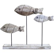 Nautical Theme Hand Carved AIF4Wooden Fish Decoration Wood Fish Home Decor Table Centerpiece - 3 Fishes