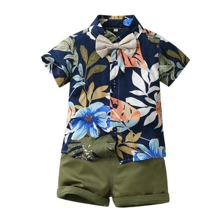 

Toddler Boys Short Sleeve Shirt Vacation Style Tops Shorts With Tie Child Kids Gentleman Outfits Summer Outfits