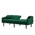 thumbnail image 3 of Modern Futon Sofa Bed, Convertible Folding Velvet Sofa Bed with Rubber Wood Legs, 2 Pillows, Mid Century Sofa Recliner Couch, Living Room Furniture Futon Couch for Small Space, Green, Q17871, 3 of 10