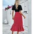 thumbnail image 4 of YNIQUE Women Casual Dress V-Neck Short Sleeve Polka Dot Ruffle Chiffon Elegant Swing Skater Long Dresses, 4 of 7