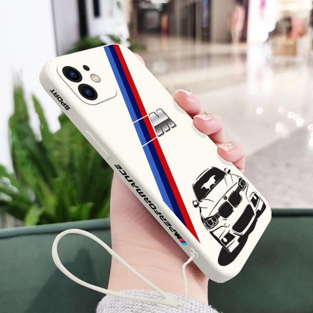 Funda de teléfono deportiva para coche BMW, carcasa de lujo con correa de mano para iPhone 14 13 12 11 Pro Max Mini X XR XS MAX SE20 8 7 Plus 6 6S Plus Fivean unisex