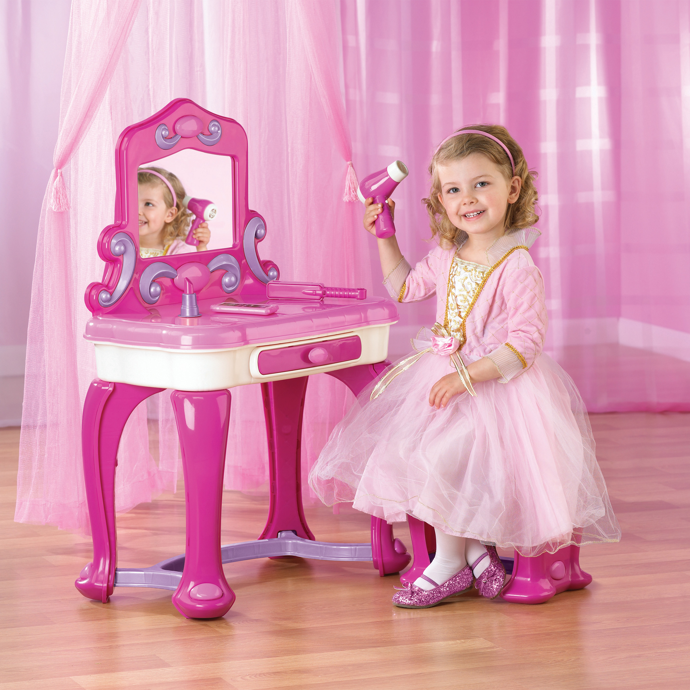 American Plastic Toys Kids My Very Own Pink Deluxe Vanity Play Set with Mirror - image 2 of 5