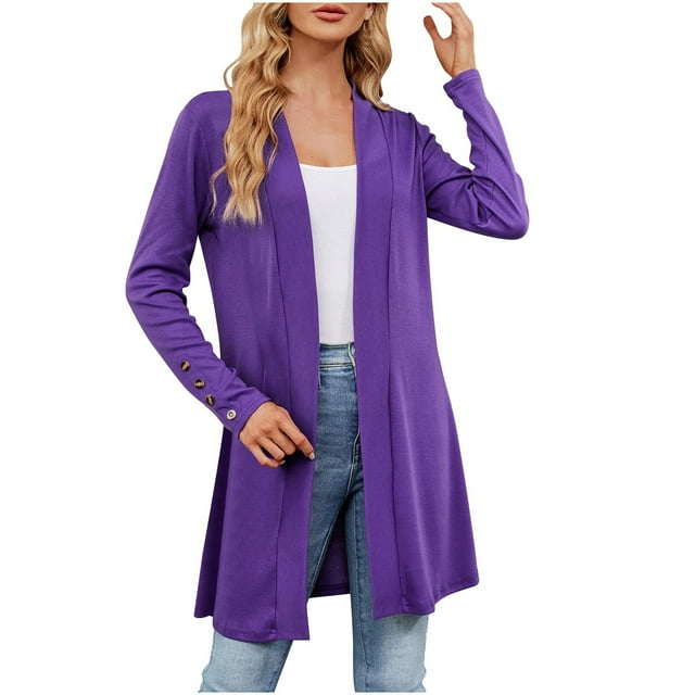 Hauts à Manches Longues pour Femmes Mode pour Femmes Cardigan à Manches Longues Uni avec Poignets et Fente au Bas Hauts à Manches Longues pour Femmes Chemisiers à Manches Longues pour Femmes Hauts à Manches Longues