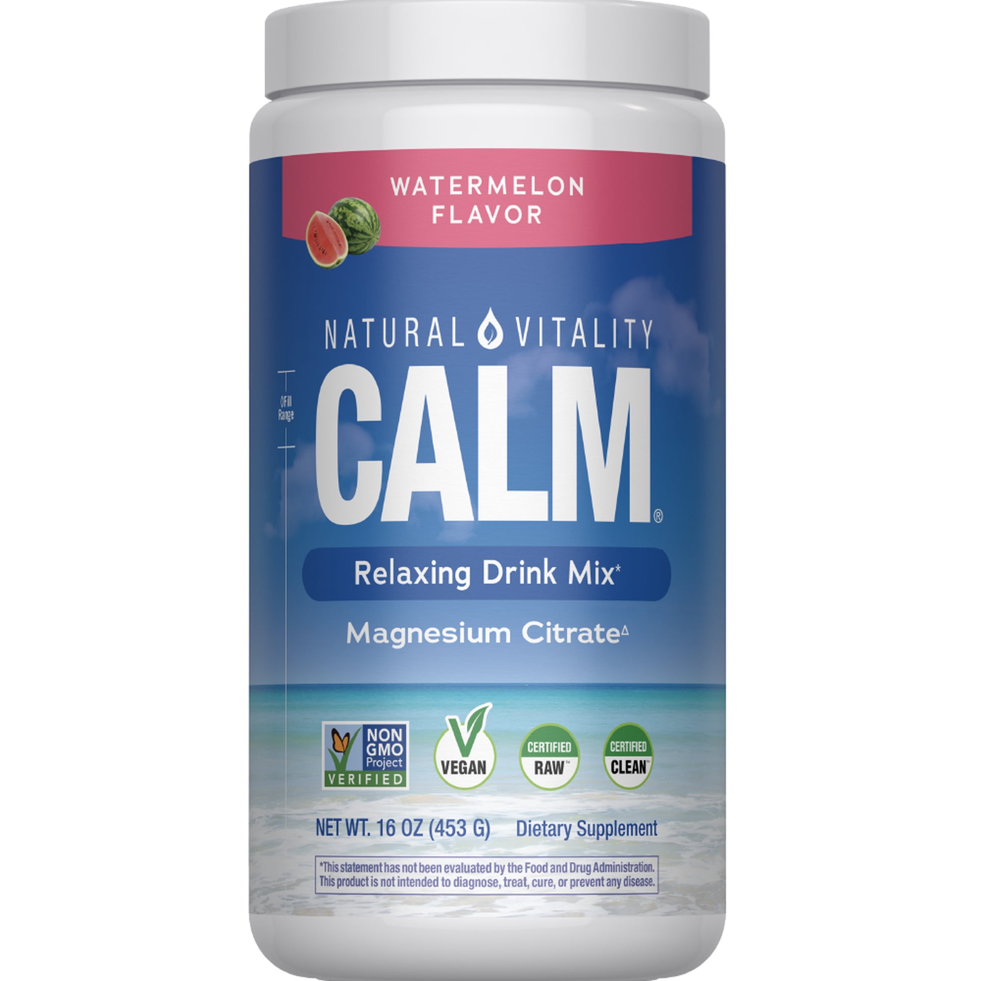 Calm Magnesium Supplement | Watermelon Drink Mix Powder | 16 oz | by Natural Vitality