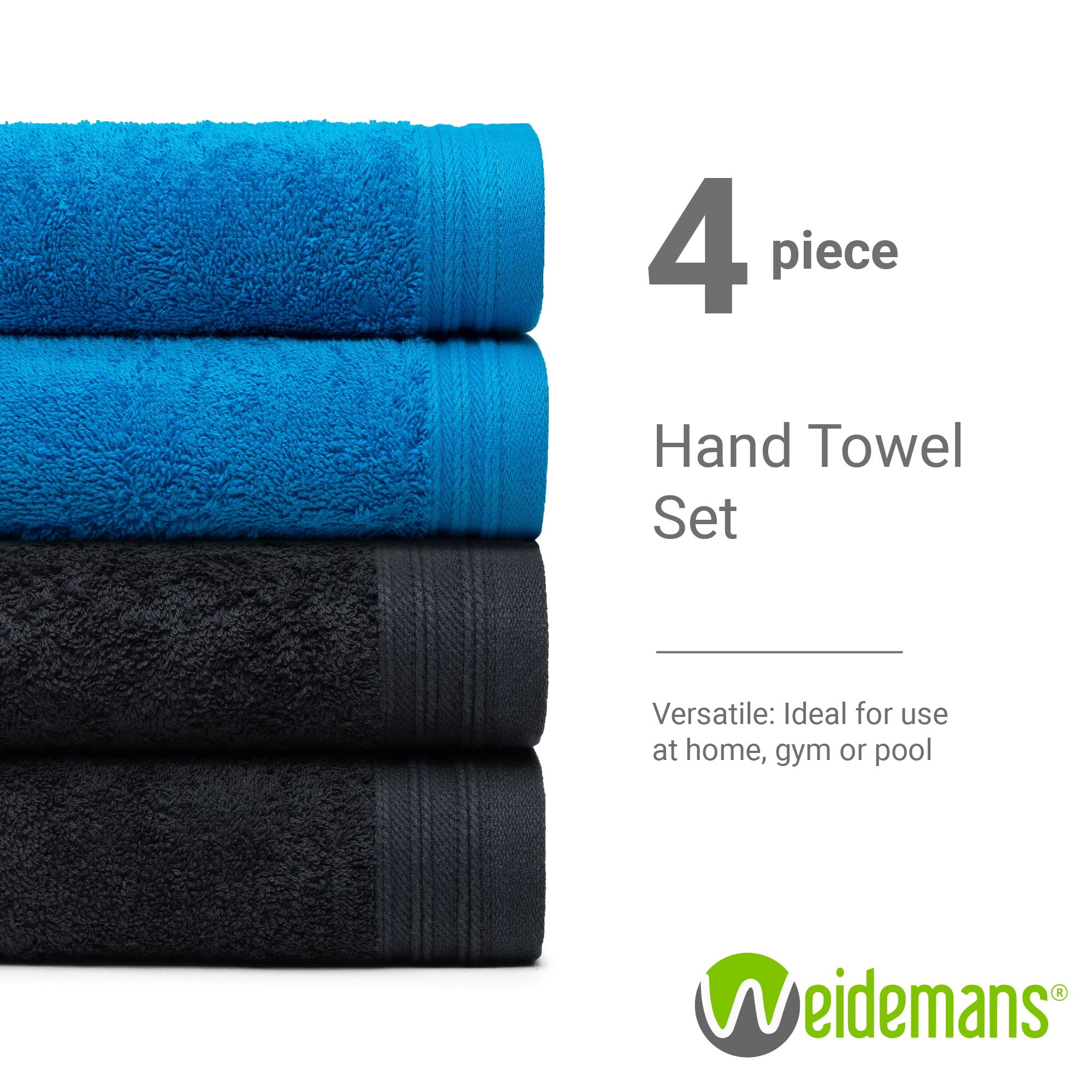 Premium 100% Cotton Towel Set of 4 Hand Towels 18" x 30" | 4 Ultra Soft and Highly Absorbent Hand Towels for Bathroom, Gym, Hotel, Spa, Machine Washable | Color: Black and Petrol