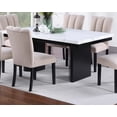 thumbnail image 3 of White Faux Marble Black Frame Table 6x Chairs Channel Tufting Upholstered Chairs 7pc Dining Set Rubberwood Dining Room Furniture, 3 of 10