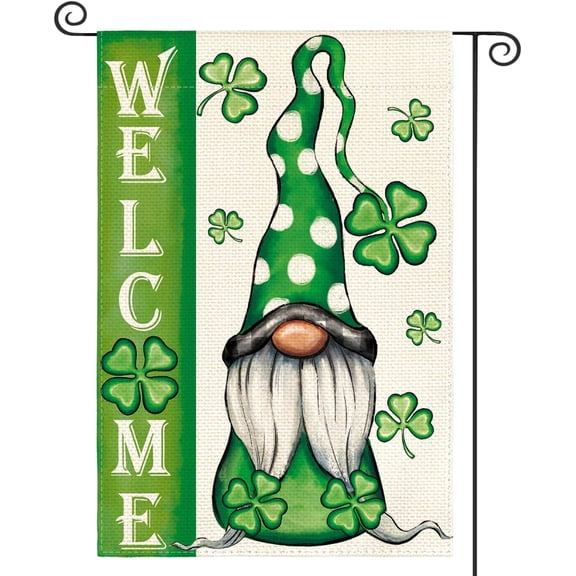 colorlife Welcome St Patricks Day Garden Flag 12x18 Inch Double Sided, Leprechaun Gnome Shamrock Lucky Clover Holiday Yard Outdoor Flag