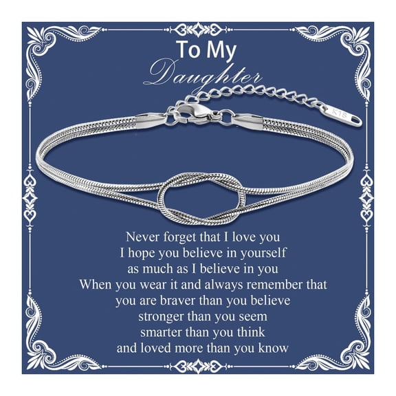 Daughter Knot Bracelet with Inspirational Message Card, Adjustable Chain Style Wristband, Meaningful Gift for Daughter from Mom or Dad, Birthday, Graduation, Christmas and Special Occasions