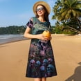 thumbnail image 4 of Naloa Forest Mushroom Skull Print Womens Summer A-Line Dress with Pockets,Short Sleeve Dresses,Flowy Beach Swing Dress for Vacation Travel, 4 of 6