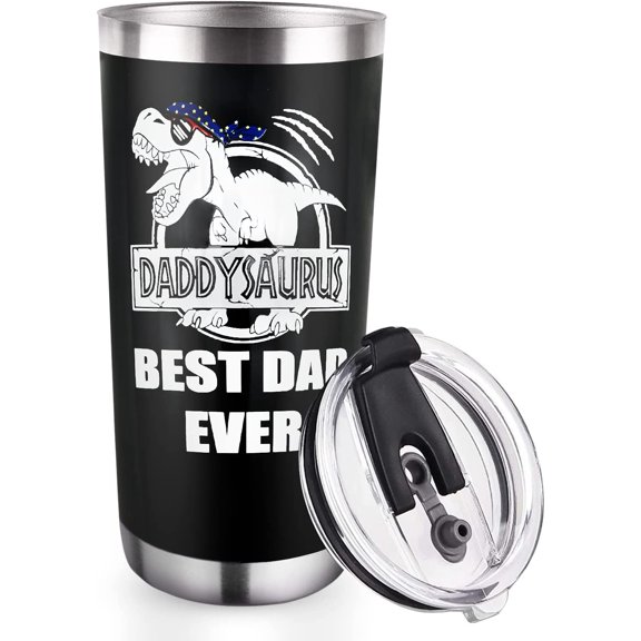 Daddysaurus Best Dad Ever Tumbler Father’s Day Birthday Mug Gifts for Men Dad Papa Grandpa, Funny Dinosaur Stainless Travel Steel Coffee Cup, 20 oz Vacuum Double Wall Insulated Tumbler with Lid
