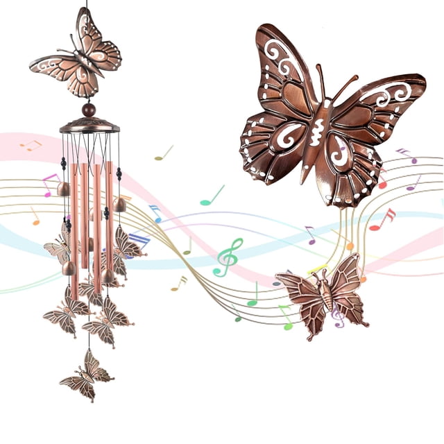 Campanas de viento de mariposa para exterior, campanilla de viento de tubo de aluminio con gancho en S, regalo para mamá, regalos para abuela, decoraciones al aire libre