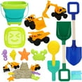 thumbnail image 4 of sixwipe Beach Toys, 14 Pcs Sand Toys, Sandbox Toys with 2 Truck 2 Collapsible Beach Bucket, Sand Castle Toys Kit, Animal Dinosaur Molds, Shovel Set, Mesh Bag, Travel Toys for Kids Toddlers Boys Girls, 4 of 7