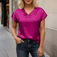 thumbnail image 2 of XIAOCHA Dolman Sleeve Satin Tops For Women Short Sleeve V-Neck Pullover Top Elegant Office Party Tops, 2 of 6