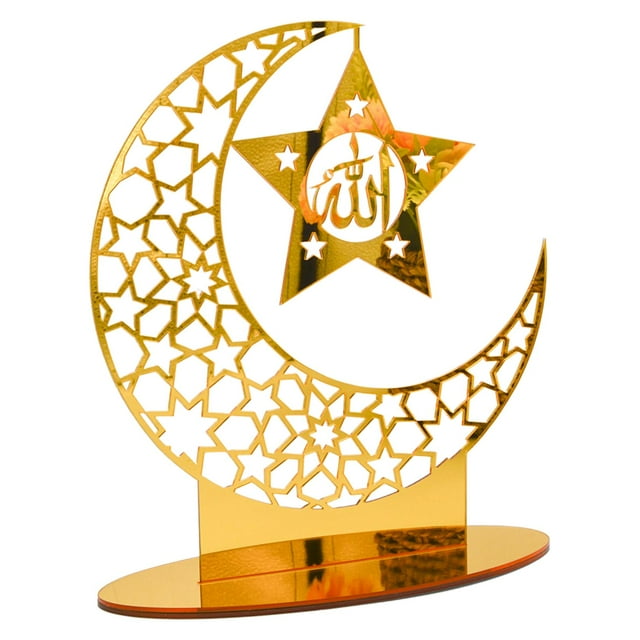 Adorno de luna de Ramadán acrílico para Eid, decoración musulmana, suministros para fiestas, oficina y hogar. Oro C