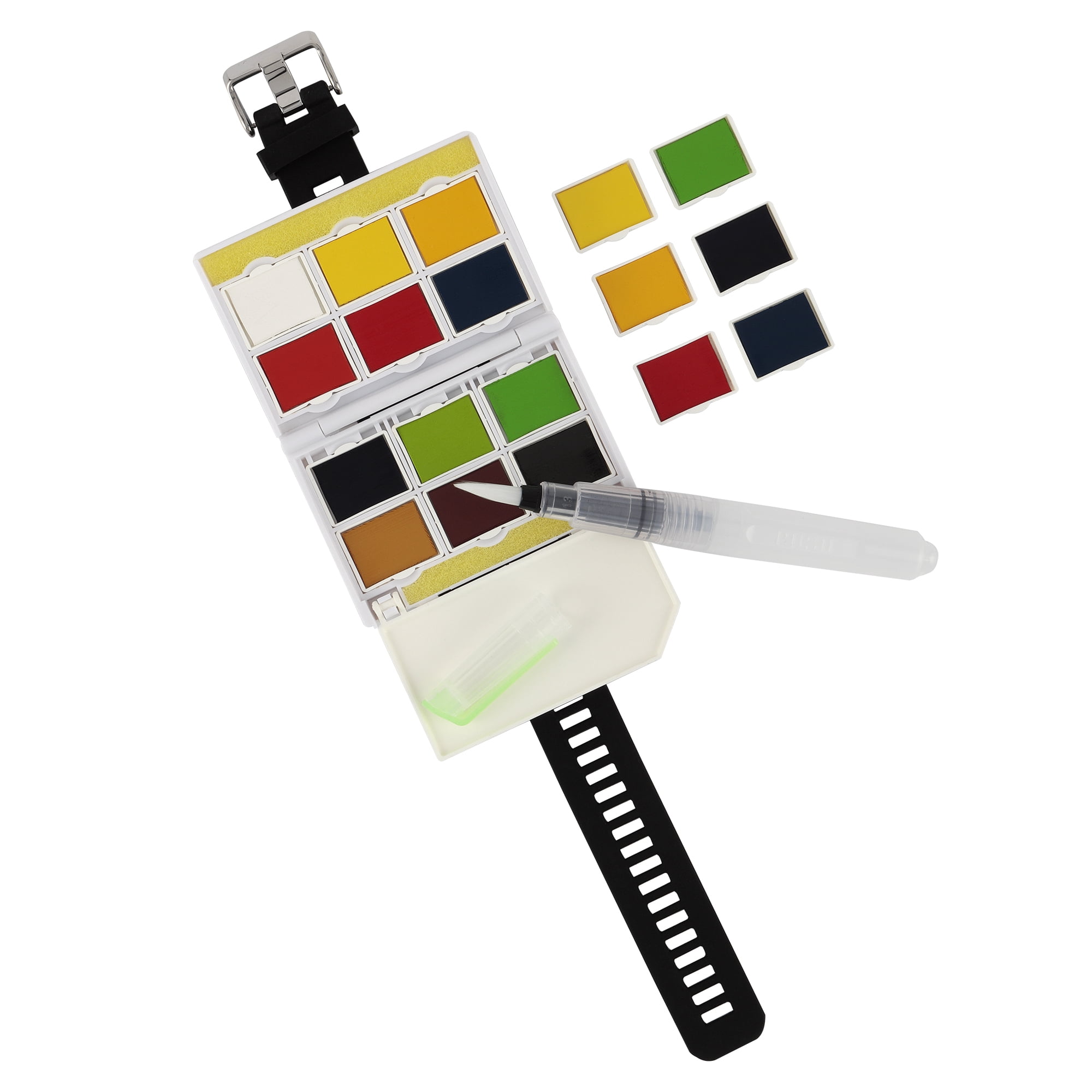 Creative Mark Globetrotter Watercolor Wristbands - Beautiful Watercolor Palette Held on Your Wrist! - Pan Set of 12