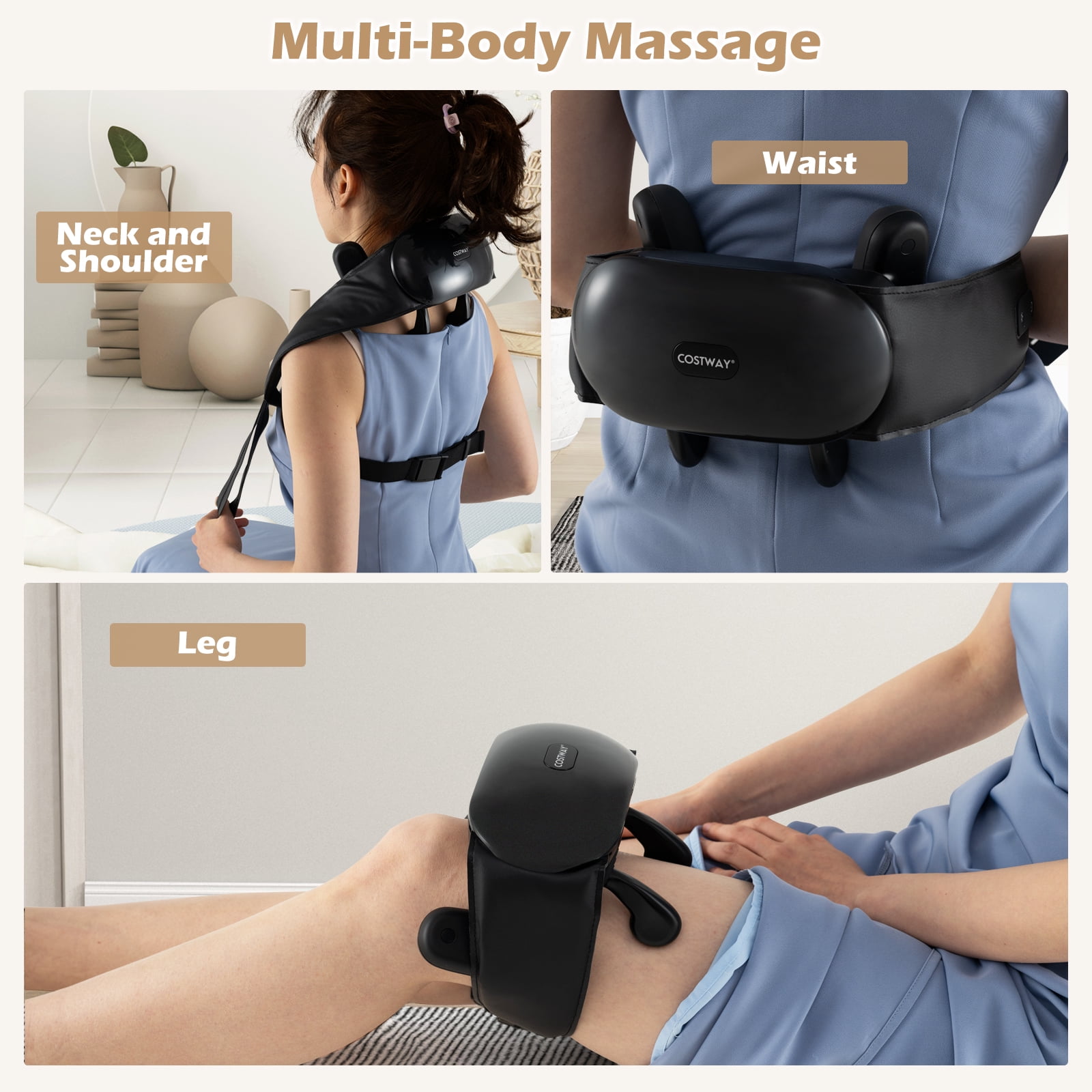 Gymax Neck Shoulder Massager w/ 2 Heat Levels for Pain Relief Neck Massager Pillow Gray