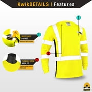 KwikSafety (Charlotte, NC) OPERATOR Long Sleeve Safety Shirt (w/ POCKET & Solid Reflective Tape) Class 3 ANSI OSHA Custom High Visibility Construction Security Hi Viz Clothing Gear Men | Yellow Small