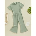 thumbnail image 3 of FEORJGP Toddler Girls Summer Ribbed Outfits 1-5Y Infant Baby Short Sleeve T-shirt Crewneck Shirt Tops Solid Color Flared Pants Sets Loose Casual Slim Clothes Set, 3 of 9