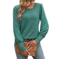 thumbnail image 3 of Camisas de Larga con Cuello Redondo para Mujer, Blusas de Otoño, Sudaderas Elegantes de Moda con Leggings Verde M, 3 of 10