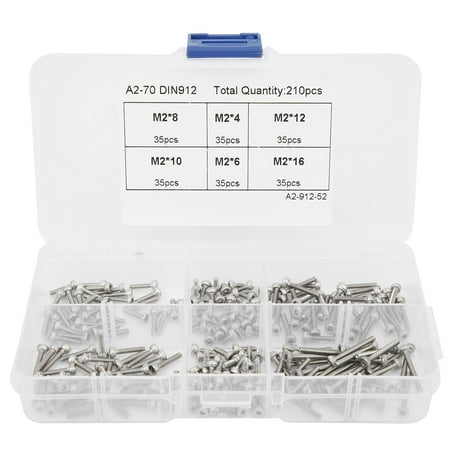 

210Pcs Hex Socket Cap Head Screw 304 Stainless Steel Hardware Accessories Boxed Set M2