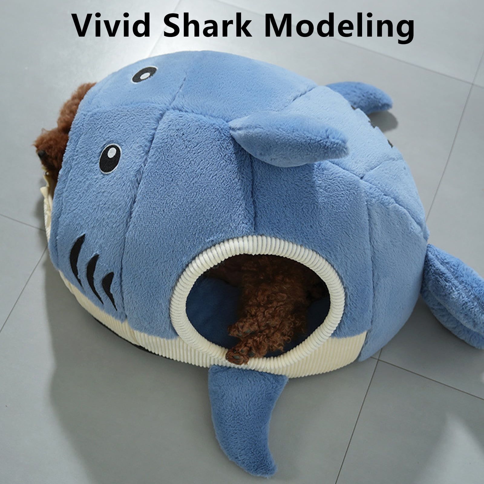 IGEED Cute Cat Bed Dog Kennel Plush Shark-Shaped Pet Four Seasons Universal Thickened Winter Warm Mat Shaped Kennel Bed Hideout House Warm Soft Comfortable Semi-Closed Cat Dog Nest