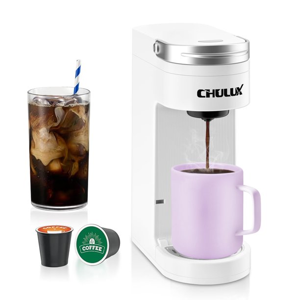 Cafetera CHULUX Slim Single Serve K Pod, de 6 a 12 oz, color blanco perla
