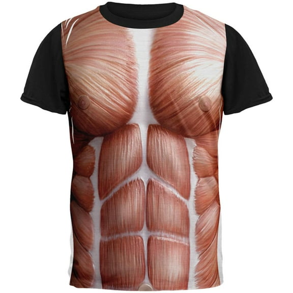 Halloween Muscle Anatomy Costume All Over Mens Black Back T Shirt Multi LG