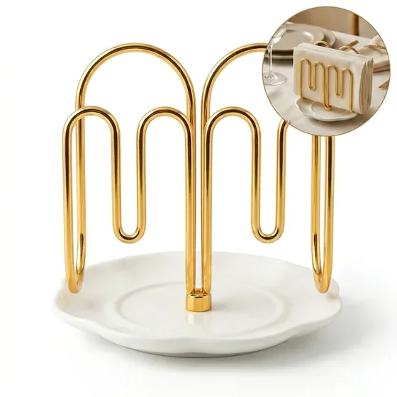 Napkin Holder for Table,Ceramic Base Effortless Cleaning,Gold