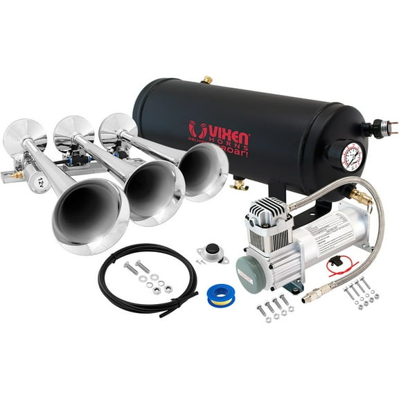 Vixen Horns Train Horn Kit for Trucks/Car/Semi. Complete Onboard System- 200psi Air Compressor, 1.5 Gallon Tank, 3 Trumpets. Super Loud dB. Fits Vehicles like Pickup/Jeep/RV/SUV 12v VXO8315/3118