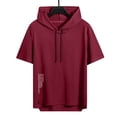 thumbnail image 4 of Short Sleeve Hoodies for Men Cotton Hoodies Summer Sweatshirt Lightweight Breathable Workout Shirts Pullover Wine, 4 of 9