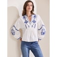 thumbnail image 2 of DARING DIVA Women's V Neck Boho Mexican Embroidered Top S White, 2 of 6