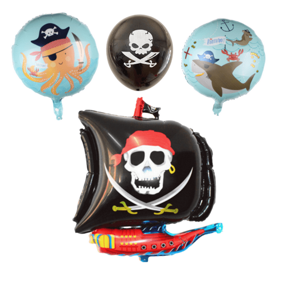 Pirate Ship Foil Balloons Birthday Party Set Kids Ocean Blue Black