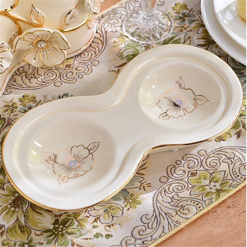 Ceramic Utensil Holder Household Utensil Organizer Drain Rack with 2 Divided Compartments