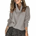 thumbnail image 2 of Ichuanyi Solid High Neck Sweaters for Women's Casual Long Sleeve Knit Pullover Jumper Tops Basic Turtleneck Sweater, 2 of 4