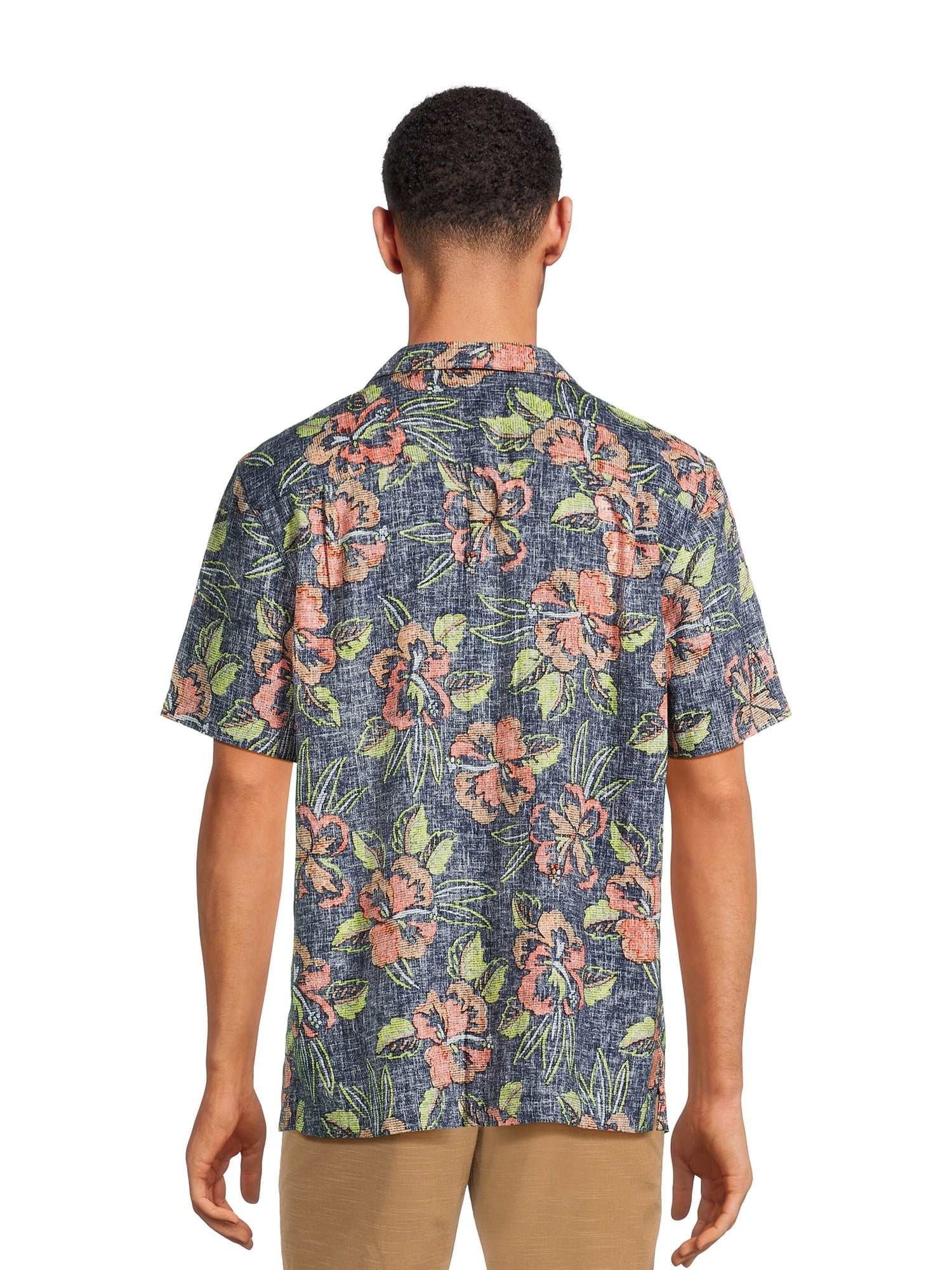 George Men's & Big Men's Short Sleeve Linen Blend Button-Up Camp Shirt, Sizes S-3XL