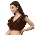 thumbnail image 2 of eloria Women Ruffle Sleeveless&nbsp; Saree Blouse V Neck Summer Casual Sari Top Color : Dark Brown, SIZE : 42, 2 of 5