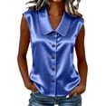 thumbnail image 2 of Yrmaups Loose Fit Sleeveless Button Down Blouse for Women, Plus Size Casual Satin Top, Soft Flowy Tunic for Travel Office Home Daily Wear, Blue 2XL, 2 of 7