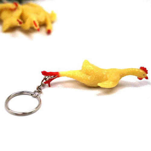 Rubber Chicken Gag Gift 3" Rubber Stretch Chicken Key Chain JOKE Key Chain 