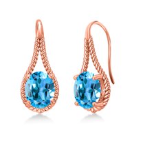 Gem Stone King 18K Rose Gold Plated Silver Swiss Blue Topaz Earrings for Women (4.50 Cttw, Gemstone November Birthstone, Oval 9X7MM)