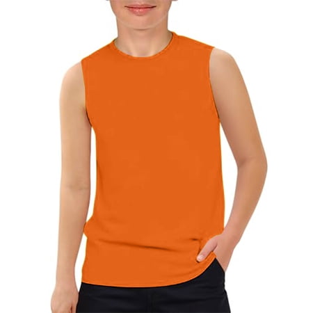 longantii Boys Athletic Tank Tops Kids Sleeveless Crewneck Shirts Quick Dry Undershirts Tees Orange 4-5 Years