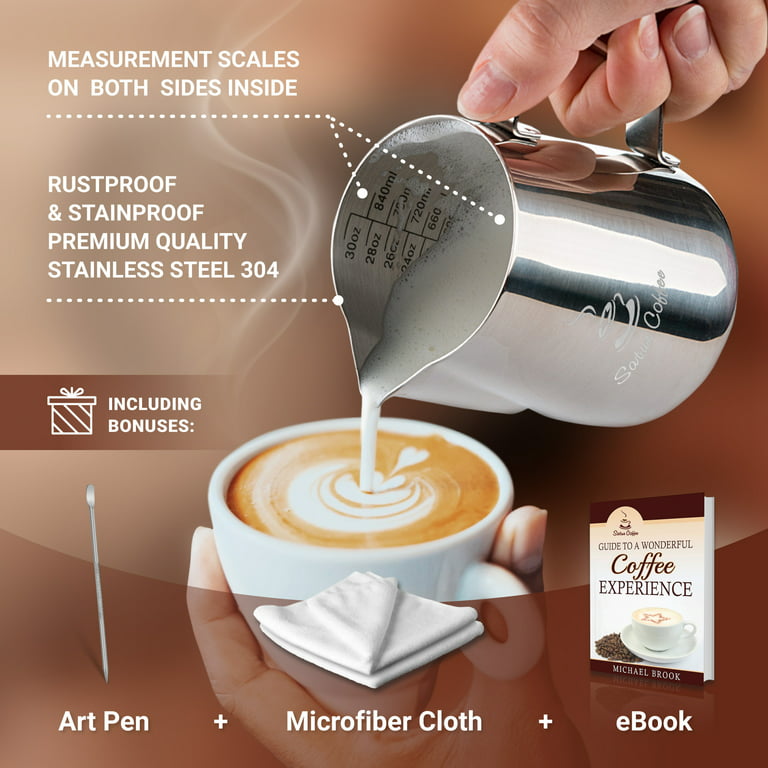 Milk Frothing Pitcher, 16oz 480ml Milk Frother Cup Stainless Steel Steaming  Pitcher, Coffee Bar Cappuccino Espresso Machine Accessories Barista Tools