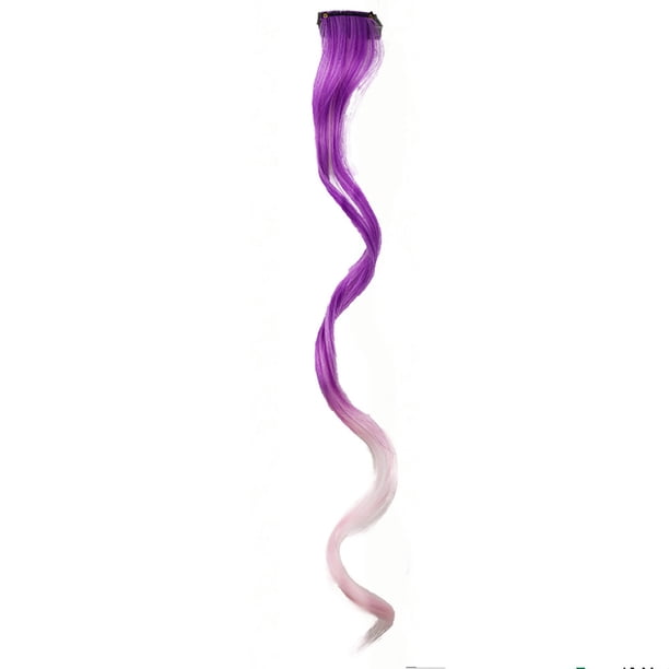 Zhuge Extensiones de cabello de colores, 12 piezas, 18 pulgadas, extensiones de cabello con clip, mechas largas, onduladas, sintéticas, morado y rosa