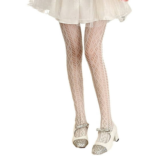 Women Elegant Hollowed Out Rhombus Lace Tights Stockings Japanese Sweet JK Solid Sheer Pantyhose Leggings