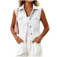 thumbnail image 2 of thefmos Women's Denim Vest Button Down Jacket Chest Flap Pockets Vintage Distressed Sleeveless Jean Outerwear Casual Fashion Fall Spring Outfit, White 5XL, 2 of 8