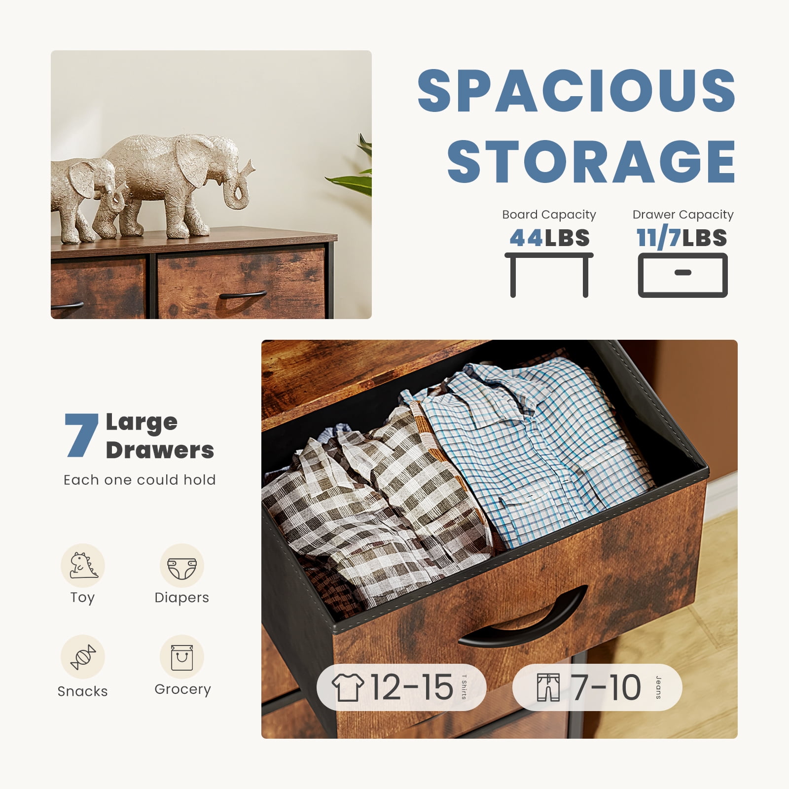 MAYEERTY 8 Drawer Dresser, Fabric Storage Dresser for Bedroom, Living Room, White