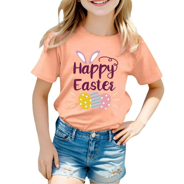 MIASHUI T-Shirt Graphique à Manches Courtes pour Garçons, Confortable et Décontracté, Imprimé pour Filles, Rose Clair, 8-9 Ans